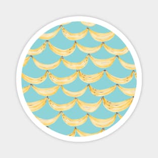 Watercolor painting of yellow bananas on light blue background Magnet